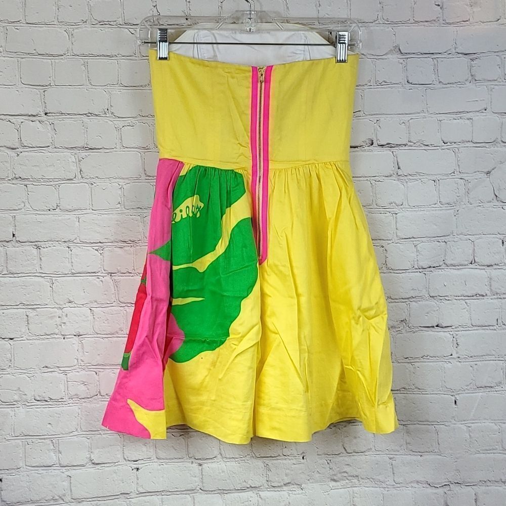 Lilly Pulitzer Lottie Strapless Floral Fit Flare Dress Starfruit Yellow 00 XXS - Picture 7 of 15
